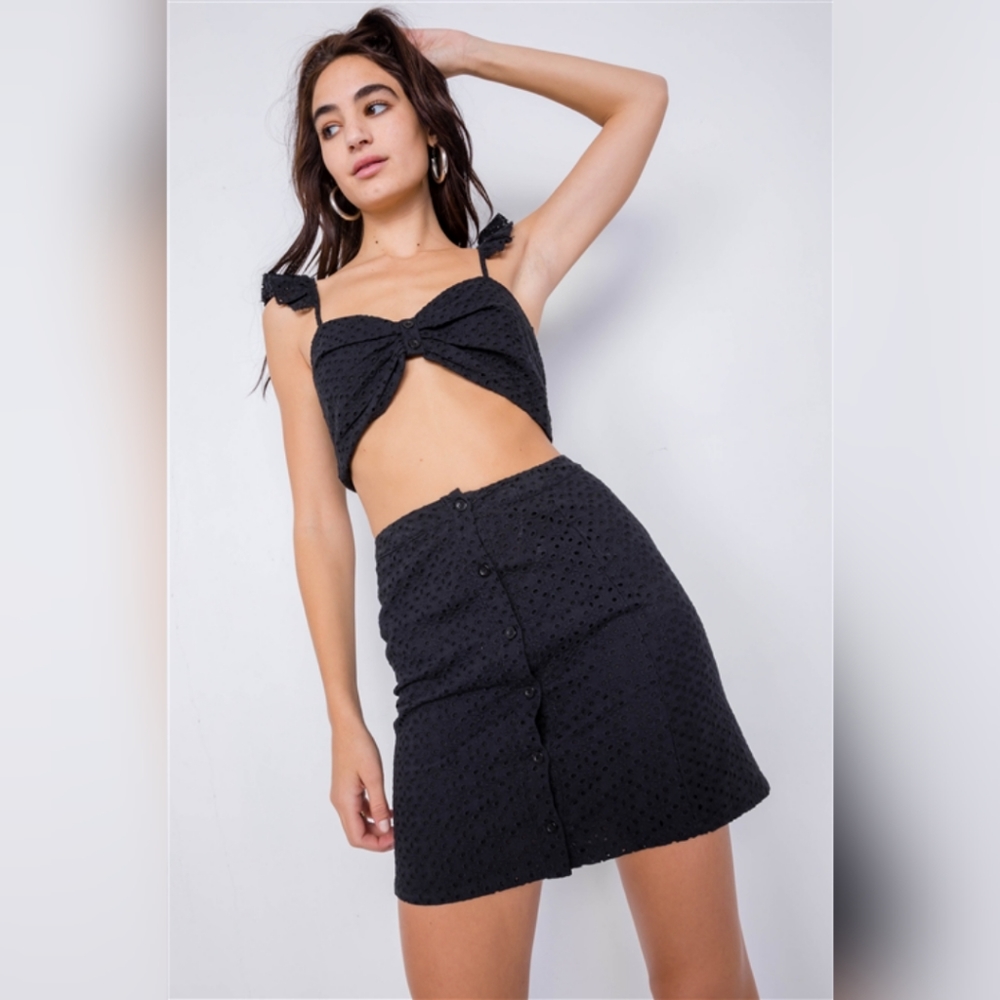 EYELET RUFFLE CROP TOP AND SKIRT SET Spring/Summer